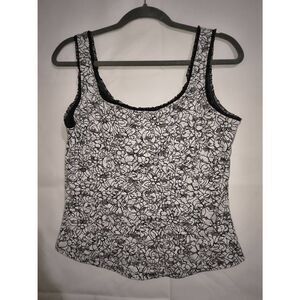 Jacquard Cami lace detail tank top White House Black Market black white floral W